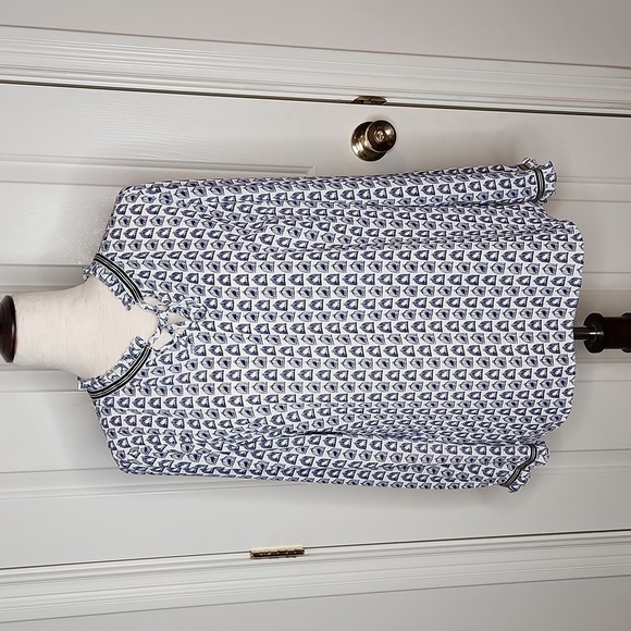 TALBOTS Blue White Birdcage Print Top Size MP - Picture 1 of 11